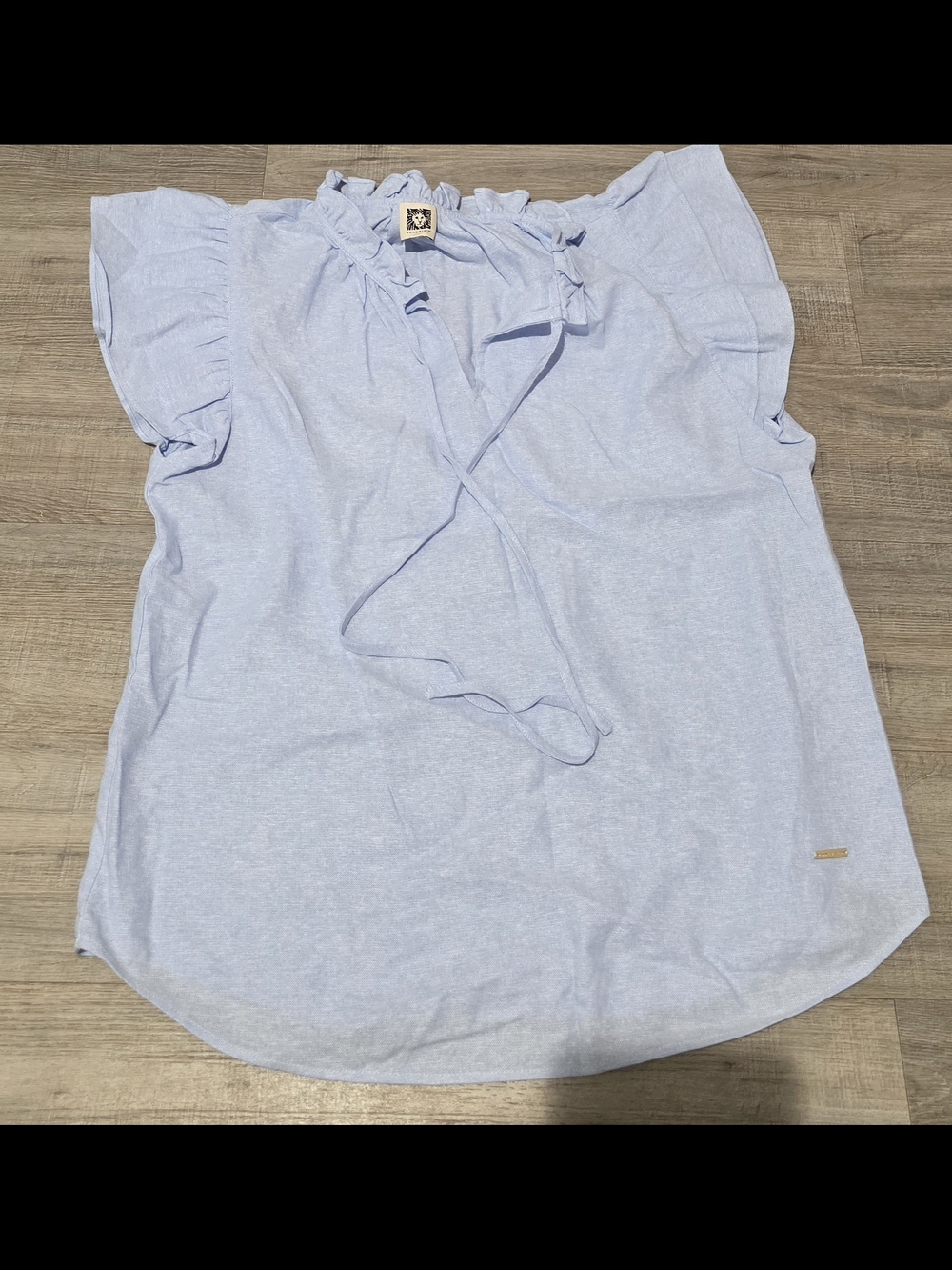 Anne Klein Light Blue Ruffle Tie-Neck Blouse
